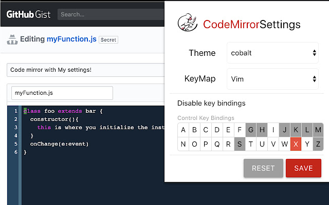 Codemirror Global Settings  from Chrome web store to be run with OffiDocs Chromium online