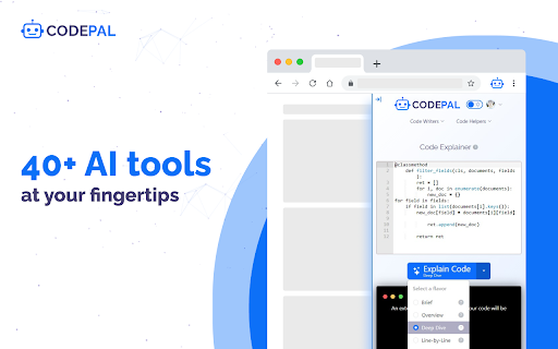 CodePal The Ultimate Coding Companion  from Chrome web store to be run with OffiDocs Chromium online
