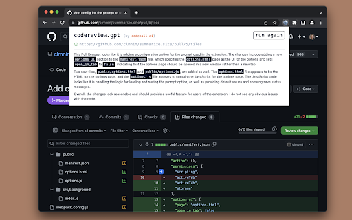 codereview.gpt  from Chrome web store to be run with OffiDocs Chromium online