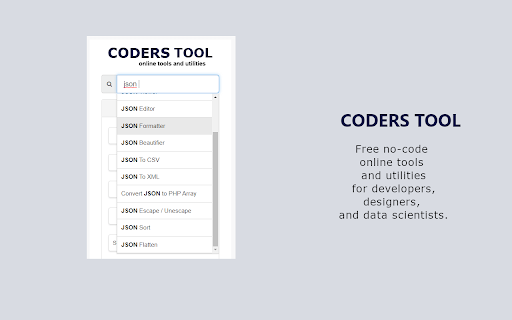Coderstool – Online Code Formatter, Converter  Developer Tools  from Chrome web store to be run with OffiDocs Chromium online