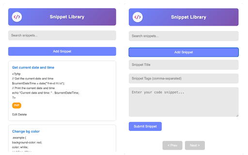 Code Snippet Library  from Chrome web store to be run with OffiDocs Chromium online