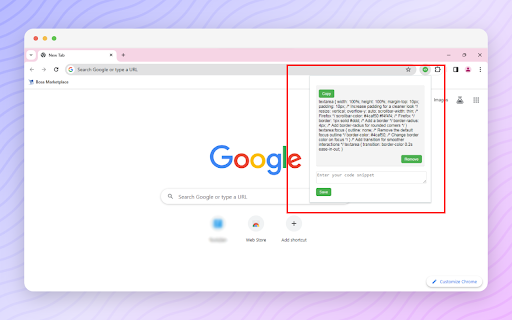 CodeSnippet Saver  from Chrome web store to be run with OffiDocs Chromium online