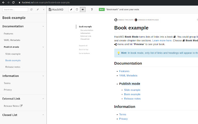 CodiMD Book mode  from Chrome web store to be run with OffiDocs Chromium online