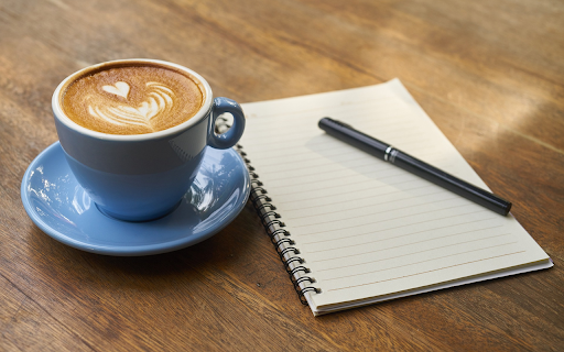 Coffee cup and notebook  from Chrome web store to be run with OffiDocs Chromium online