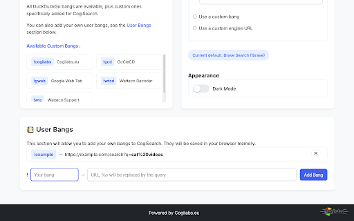 CogiSearch  from Chrome web store to be run with OffiDocs Chromium online