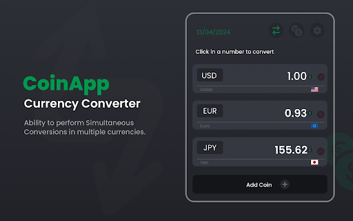 CoinApp Currency Converter  from Chrome web store to be run with OffiDocs Chromium online