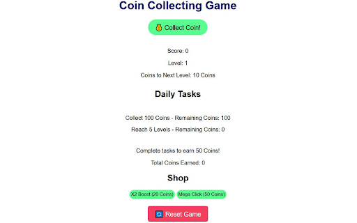 Coin Collection Game  from Chrome web store to be run with OffiDocs Chromium online