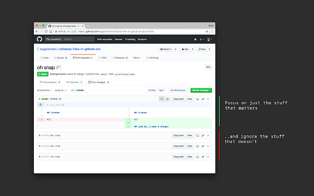 Collapse Files in Github PRs  from Chrome web store to be run with OffiDocs Chromium online