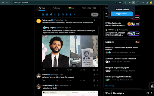 Collapse Twitter Sidebar  from Chrome web store to be run with OffiDocs Chromium online