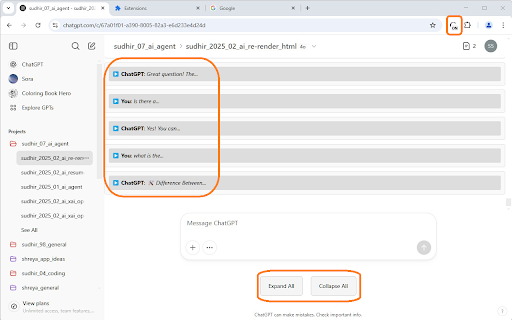 Collapsible ChatGPT Messages  from Chrome web store to be run with OffiDocs Chromium online