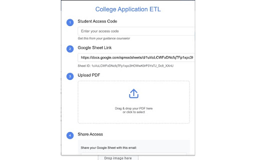 College Application ETL  from Chrome web store to be run with OffiDocs Chromium online