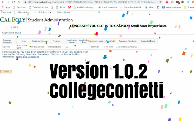 CollegeConfetti  from Chrome web store to be run with OffiDocs Chromium online