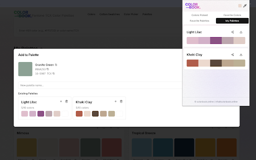 ColorBook | Pantone TCX Color Picker,  Palette Manager  from Chrome web store to be run with OffiDocs Chromium online