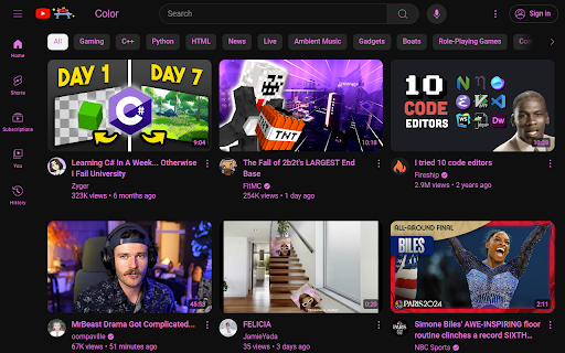 Colorful YouTube  from Chrome web store to be run with OffiDocs Chromium online