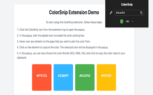 ColorSnip  from Chrome web store to be run with OffiDocs Chromium online