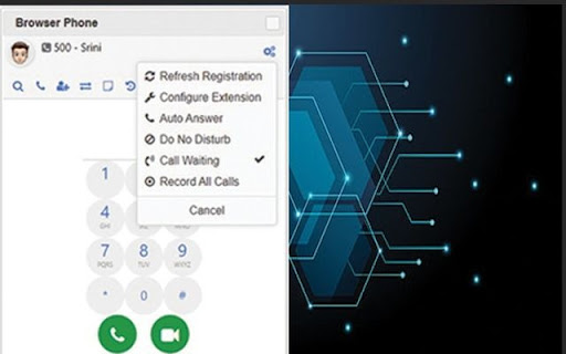 Com1 WebRTC MultiMedia Phone  from Chrome web store to be run with OffiDocs Chromium online