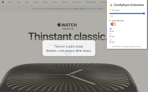 ComfyEyes Extension  from Chrome web store to be run with OffiDocs Chromium online