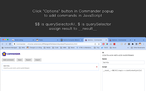Commander  from Chrome web store to be run with OffiDocs Chromium online