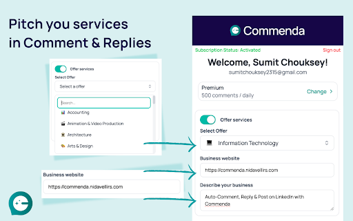 Commennda  from Chrome web store to be run with OffiDocs Chromium online