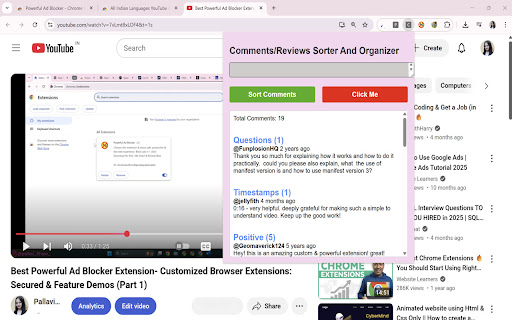 Comment and Reviews Sortor  from Chrome web store to be run with OffiDocs Chromium online