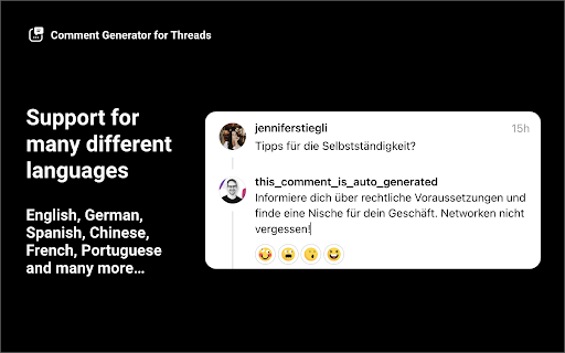 Comment Generator for Threads  from Chrome web store to be run with OffiDocs Chromium online