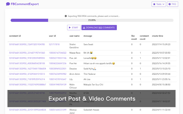 Comments Exportor for Facebook™  from Chrome web store to be run with OffiDocs Chromium online