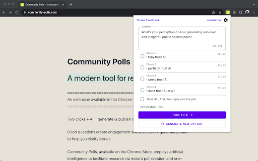 Community Polls  from Chrome web store to be run with OffiDocs Chromium online