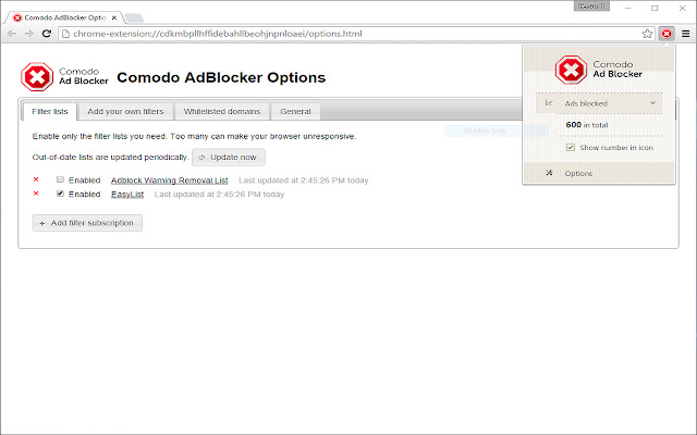 Comodo AdBlocker  from Chrome web store to be run with OffiDocs Chromium online