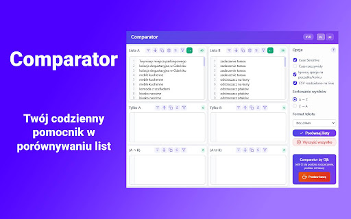 Comparator  from Chrome web store to be run with OffiDocs Chromium online