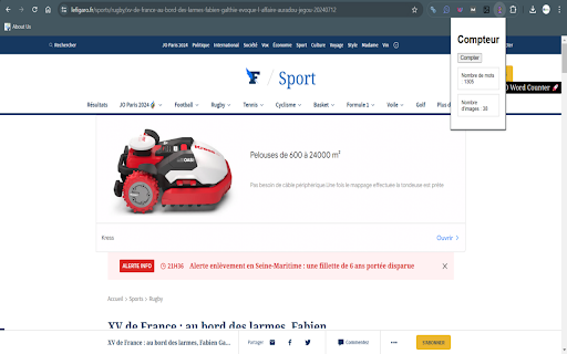 Compteur de mots et dimages  from Chrome web store to be run with OffiDocs Chromium online