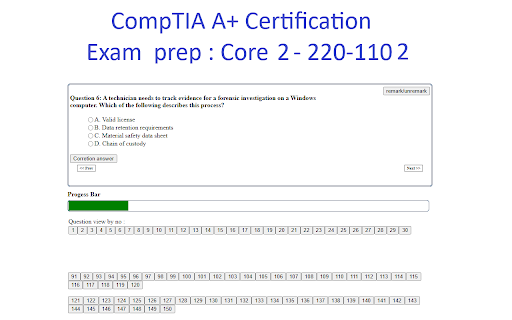 CompTIA A+ Certification Exam prep : 220 1102 prep plugin  from Chrome web store to be run with OffiDocs Chromium online
