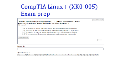 CompTIA Linux+ (XK0 005) Exam prep plugin  from Chrome web store to be run with OffiDocs Chromium online