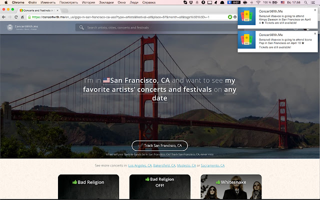 ConcertWith.Me Notifications  from Chrome web store to be run with OffiDocs Chromium online