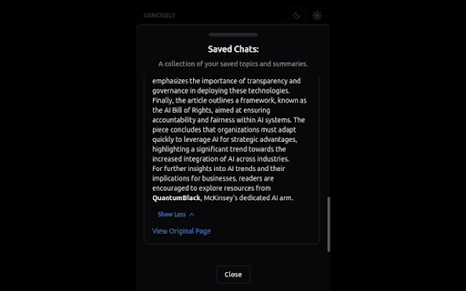 Concisely One click summarize any webpage/PDF  from Chrome web store to be run with OffiDocs Chromium online