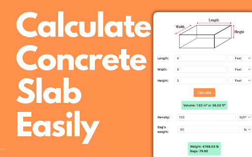 Concrete Slab Calculator  from Chrome web store to be run with OffiDocs Chromium online