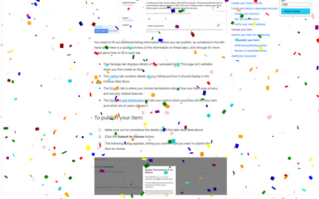 confetti a page  from Chrome web store to be run with OffiDocs Chromium online