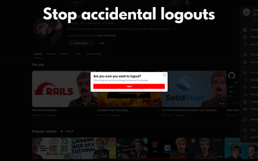 confirmYoutubeLogout  from Chrome web store to be run with OffiDocs Chromium online