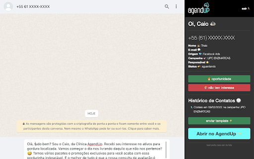 Connect AgendUp whatsapp  from Chrome web store to be run with OffiDocs Chromium online