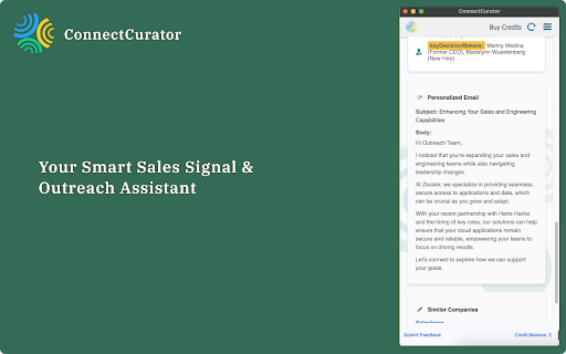ConnectCurator: Account Research  Sales Signals Assistant  from Chrome web store to be run with OffiDocs Chromium online