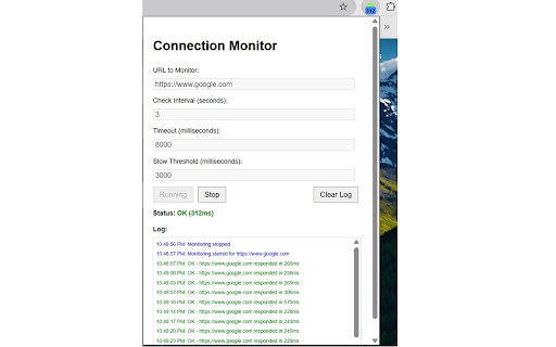 Connection Monitor  from Chrome web store to be run with OffiDocs Chromium online