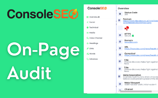 Console SEO  from Chrome web store to be run with OffiDocs Chromium online