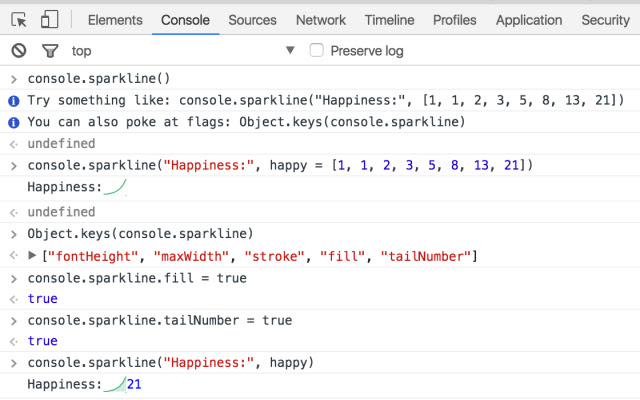 console.sparkline  from Chrome web store to be run with OffiDocs Chromium online