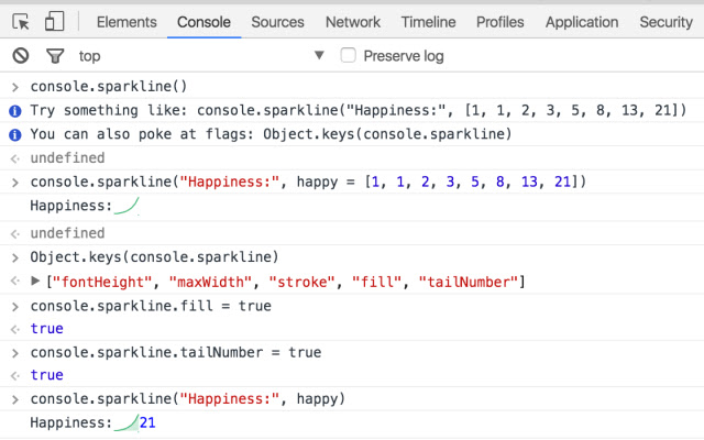 Chrome Web ストアの console.sparkline を OffiDocs Chromium オンラインで実行する