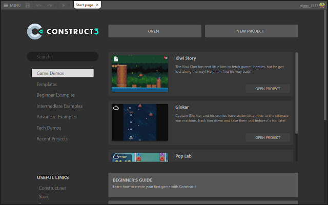 Construct 3  from Chrome web store to be run with OffiDocs Chromium online