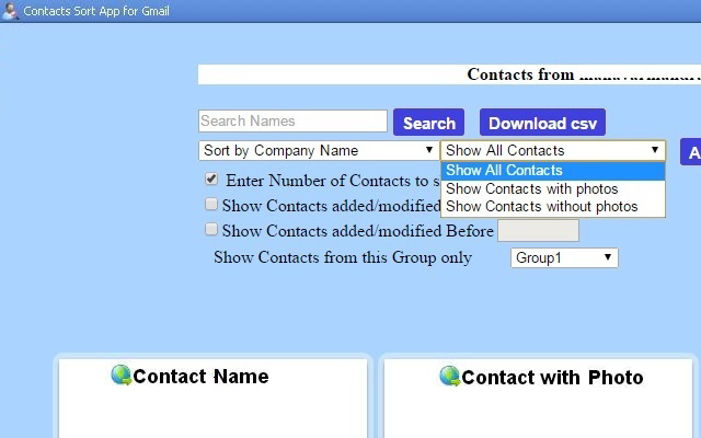 Contacts Sort App  from Chrome web store to be run with OffiDocs Chromium online