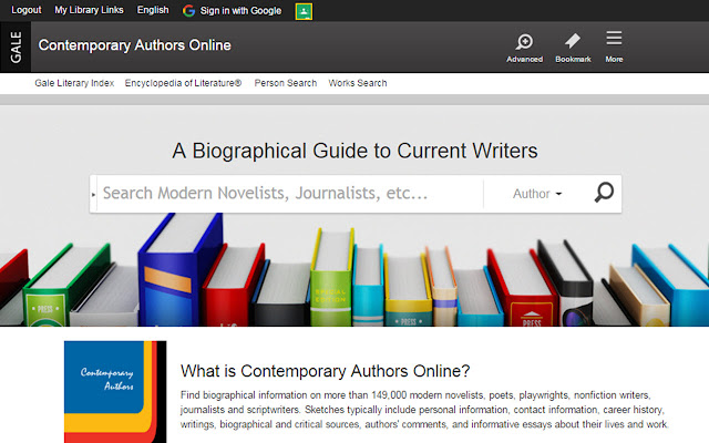 Contemporary Authors Online  from Chrome web store to be run with OffiDocs Chromium online