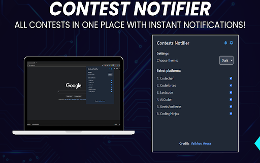 Contests Notifier  from Chrome web store to be run with OffiDocs Chromium online