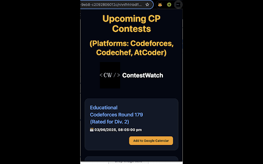 ContestWatch  from Chrome web store to be run with OffiDocs Chromium online