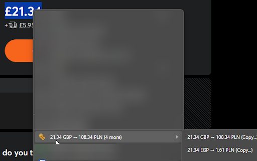 Context Menu Currency Converter  from Chrome web store to be run with OffiDocs Chromium online