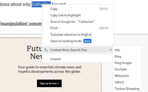 Context Menu Search Plus  from Chrome web store to be run with OffiDocs Chromium online